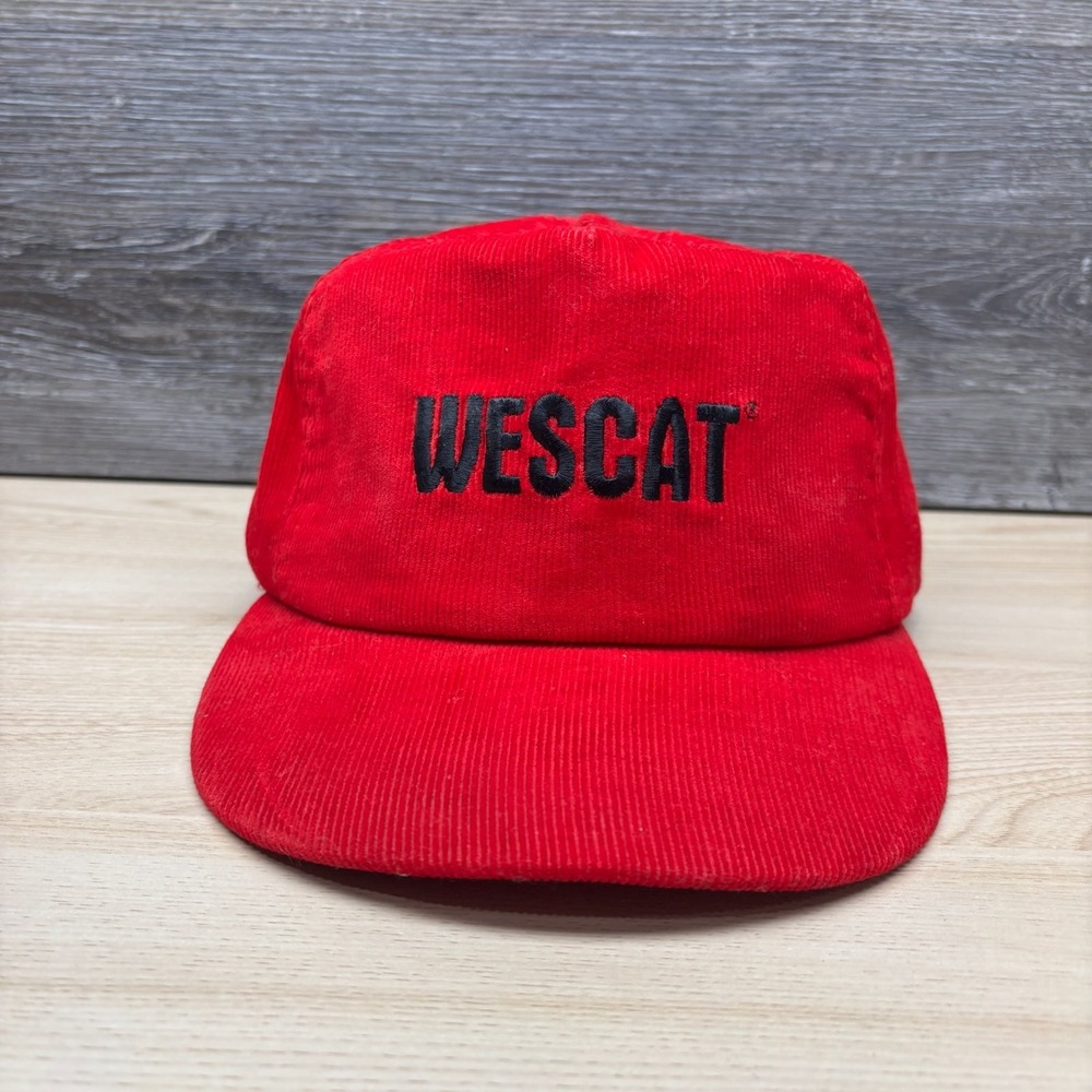 Vintage Wescat Hat Cap Snap Back Red Corduroy Portland Oregon Industrial USA 90s